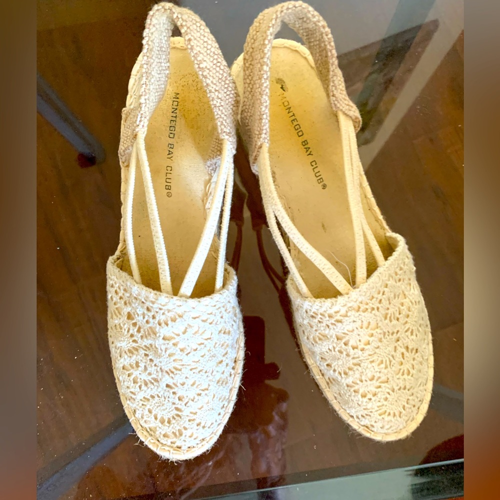 Montego Bay Club Cream Crochet Espadrille Slingback Flats